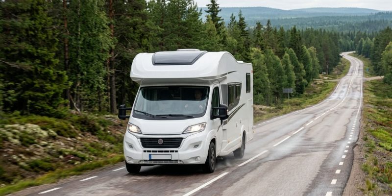 En husbil på en svensk väg