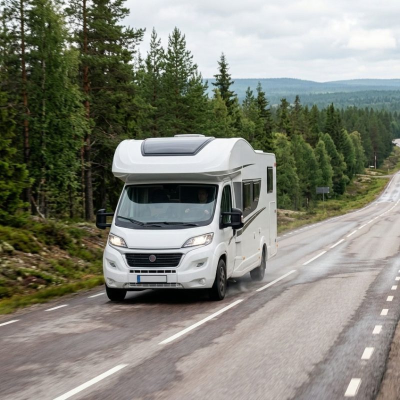 En husbil på en svensk väg